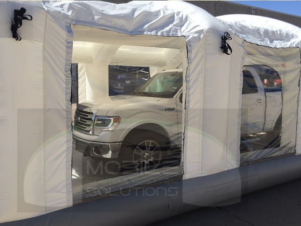 portable automotive spray booth with truck